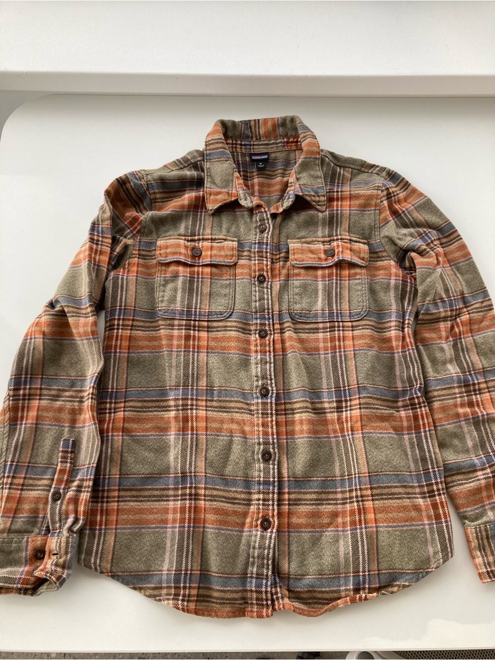Patagonia Olive and Orange Plaid Button-Front Shirt